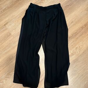 Women’s Layered Flowy Black Wide-Leg Elastic Waist Dress Trousers
